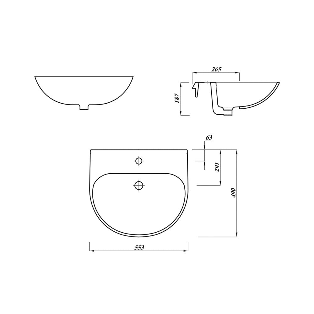 Cleo 55cm Semi Recessed Washbasin