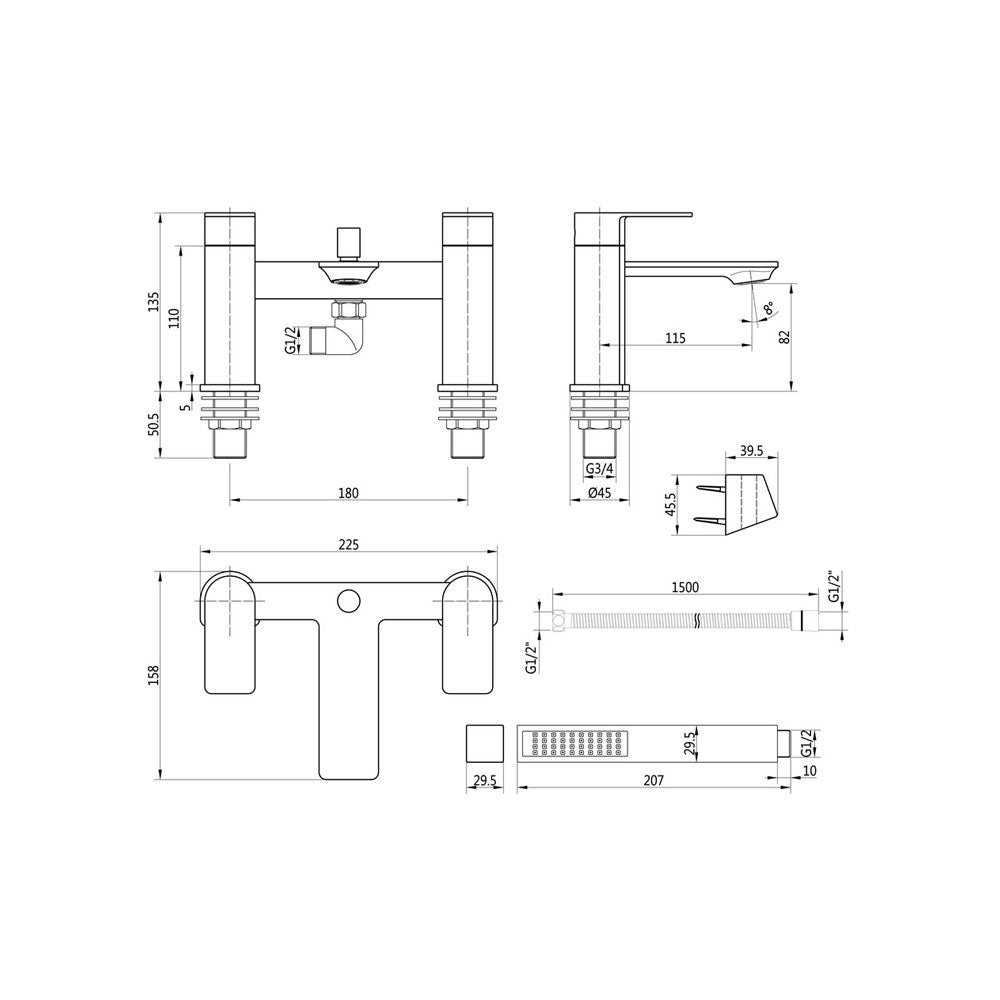 Bellona Deck Mounted Bath/Shower Mixer Including Shower Hit Chrome