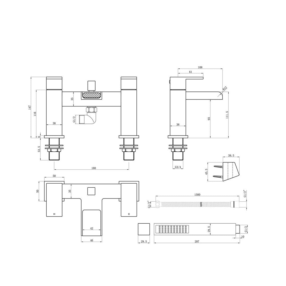 Marne Deck Mounted Bath/Shower Mixer Including Shower Kit Chrome