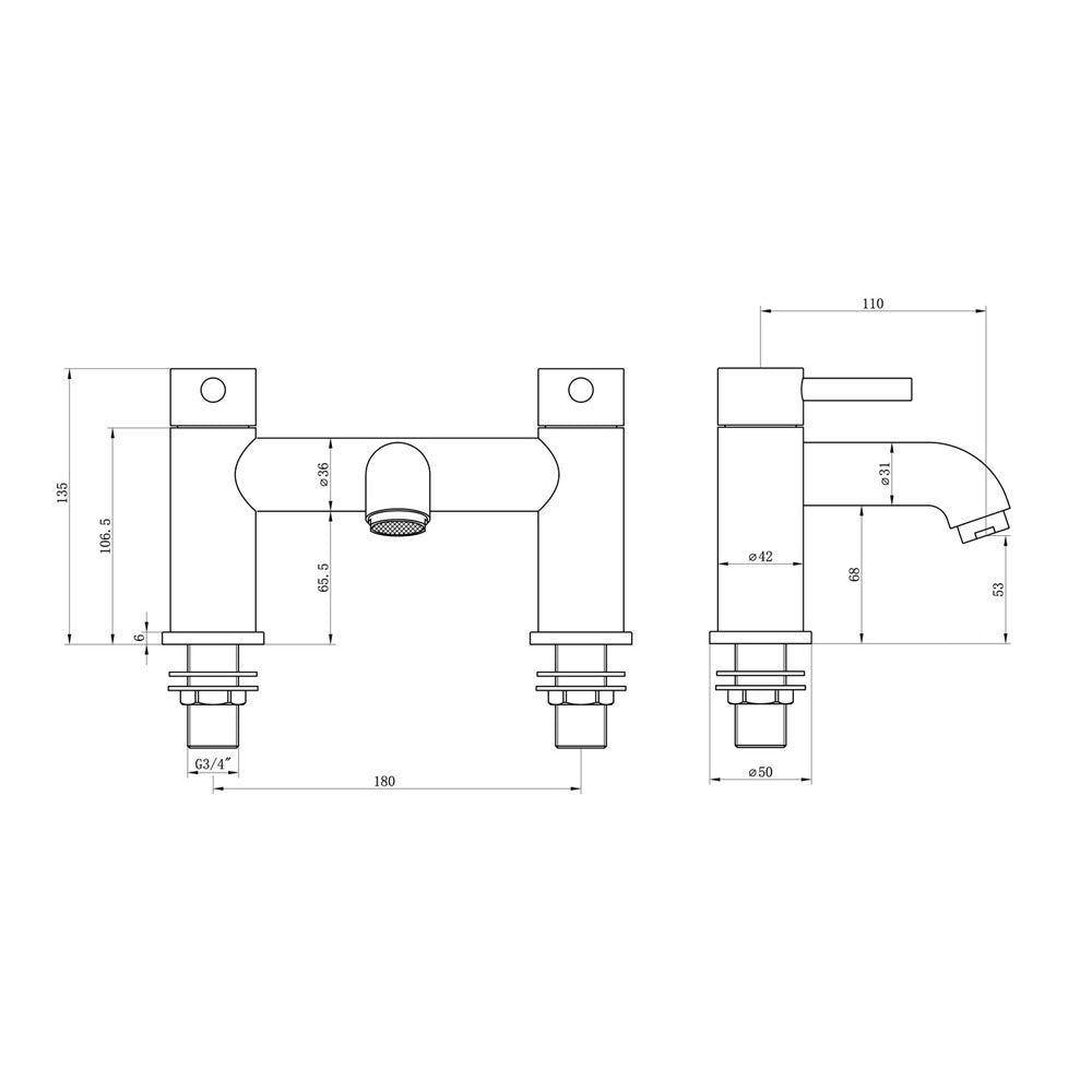 Pescara Deck Mounted Bath Filler Brushed Brass