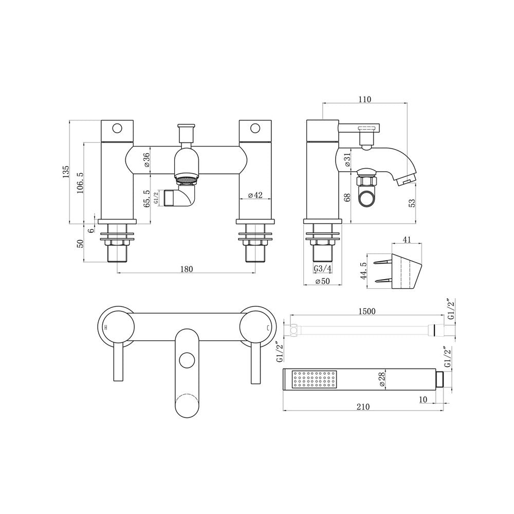 Pescara Deck Mounted Bath/Shower Mixer Including Shower Kit Brushed Brass